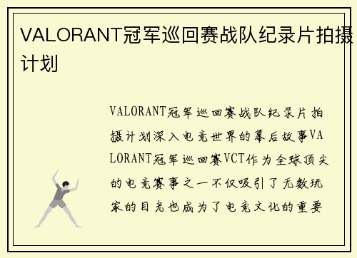 VALORANT冠军巡回赛战队纪录片拍摄计划