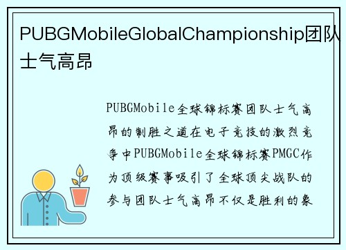 PUBGMobileGlobalChampionship团队士气高昂