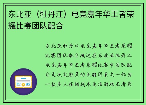 东北亚（牡丹江）电竞嘉年华王者荣耀比赛团队配合