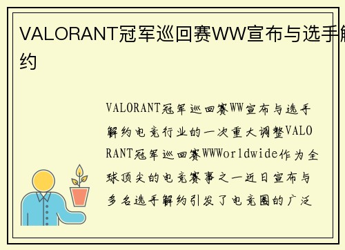 VALORANT冠军巡回赛WW宣布与选手解约