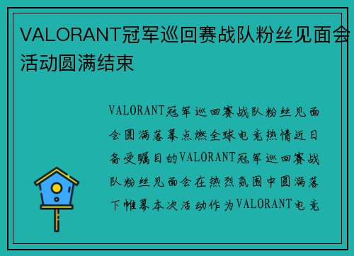 VALORANT冠军巡回赛战队粉丝见面会活动圆满结束
