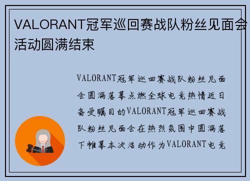 VALORANT冠军巡回赛战队粉丝见面会活动圆满结束