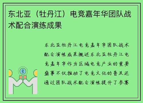 东北亚（牡丹江）电竞嘉年华团队战术配合演练成果